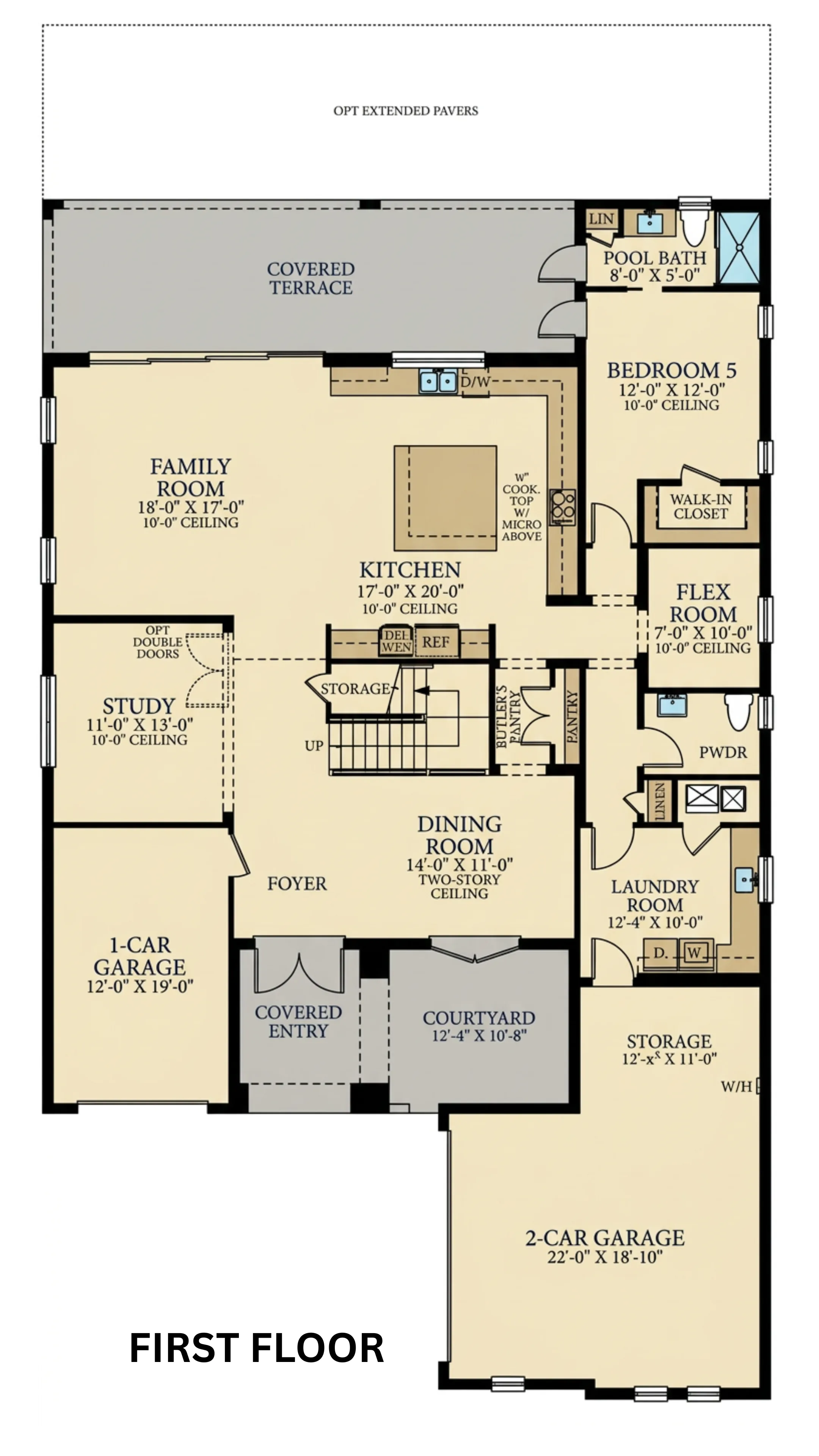 First Floor Plan — 2,241 sq ft, 1 Bed / 2 Baths, Ground Level